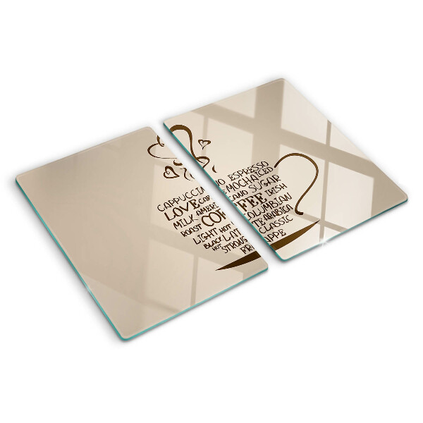 Tagliere in vetro con decorazione a tema caffè e cuore