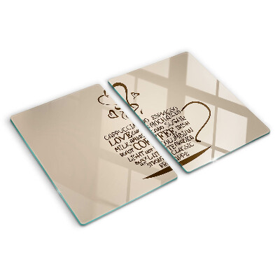 Tagliere in vetro con decorazione a tema caffè e cuore