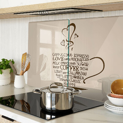 Tagliere in vetro con decorazione a tema caffè e cuore