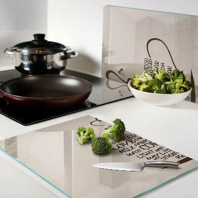 Tagliere in vetro con decorazione a tema caffè e cuore