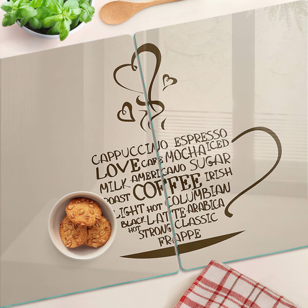 Tagliere in vetro con decorazione a tema caffè e cuore