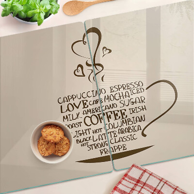 Tagliere in vetro con decorazione a tema caffè e cuore