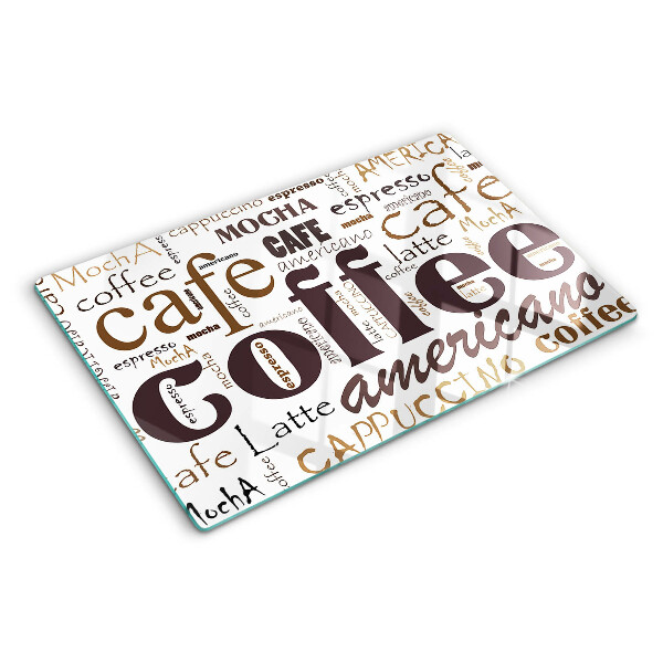 Tagliere in vetro temperato con motivo a tema caffè e adatto a bevande al caffè