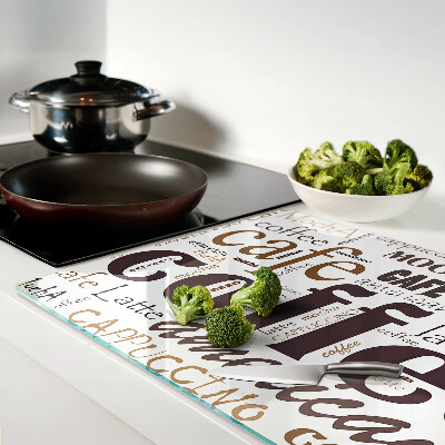 Tagliere in vetro temperato con motivo a tema caffè e adatto a bevande al caffè