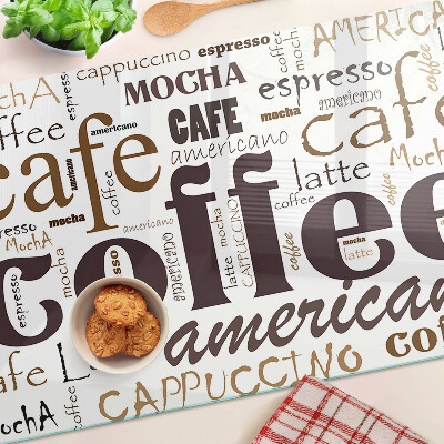 Tagliere in vetro temperato con motivo a tema caffè e adatto a bevande al caffè