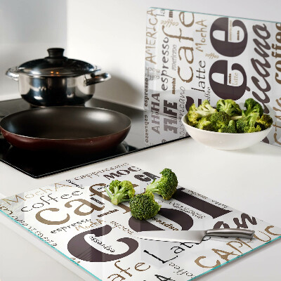 Tagliere in vetro temperato con motivo a tema caffè e adatto a bevande al caffè