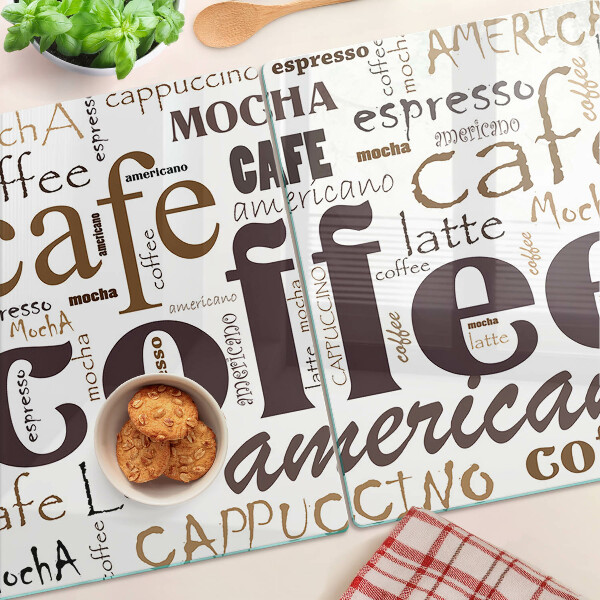 Tagliere in vetro temperato con motivo a tema caffè e adatto a bevande al caffè