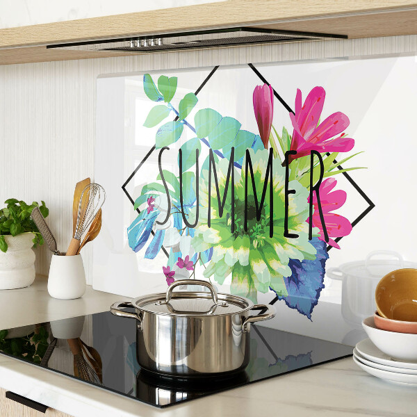 Tagliere in vetro Fiori estivi con scritta 