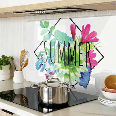 Tagliere in vetro Fiori estivi con scritta 