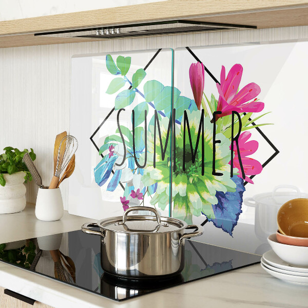 Tagliere in vetro Fiori estivi con scritta 