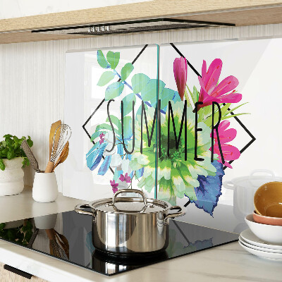 Tagliere in vetro Fiori estivi con scritta 