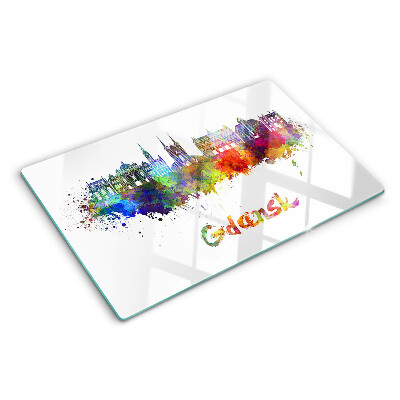Tagliere in vetro temperato con stampa 'Danzica' nei colori dell'acquerello