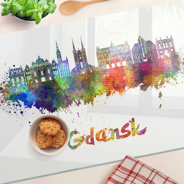 Tagliere in vetro temperato con stampa 'Danzica' nei colori dell'acquerello