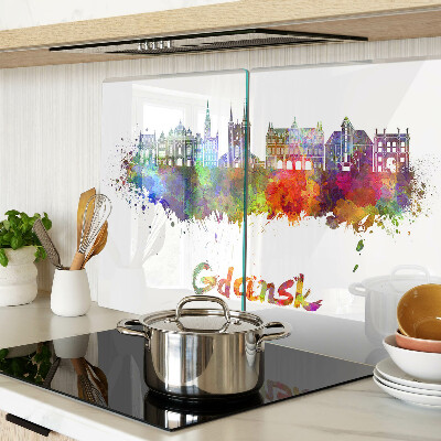 Tagliere in vetro temperato con stampa 'Danzica' nei colori dell'acquerello