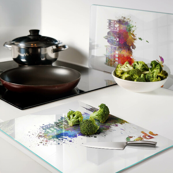 Tagliere in vetro temperato con stampa 'Danzica' nei colori dell'acquerello