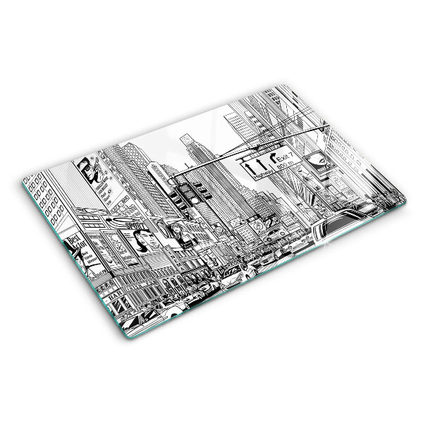 Tagliere in vetro con stampa in stile fumetto ispirata a New York
