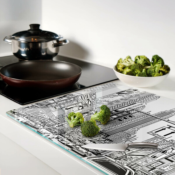 Tagliere in vetro con stampa in stile fumetto ispirata a New York