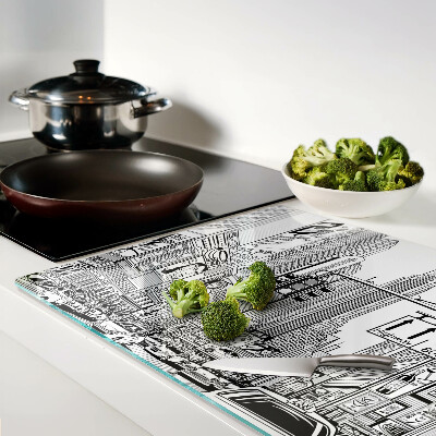 Tagliere in vetro con stampa in stile fumetto ispirata a New York