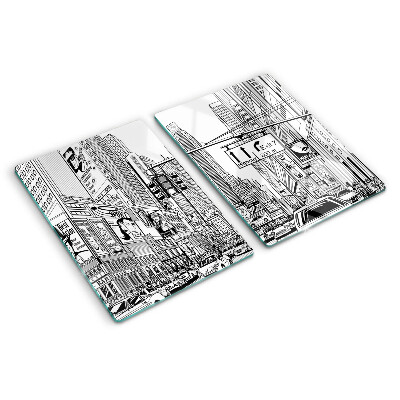 Tagliere in vetro con stampa in stile fumetto ispirata a New York
