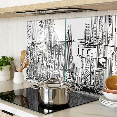 Tagliere in vetro con stampa in stile fumetto ispirata a New York