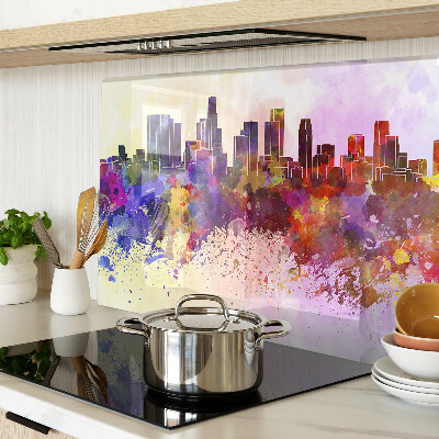 Tagliere in vetro temperato con stampa a acquerello raffigurante uno skyline urbano