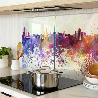 Tagliere in vetro con stampa del panorama della città in macchie colorate