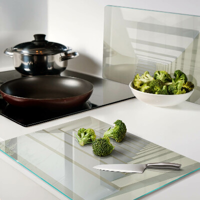 Tagliere in vetro temperato con stampa prospettiva architettonica ad effetto specchio