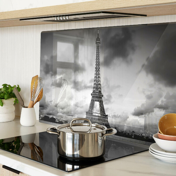 Tagliere in vetro temperato con stampa della Torre Eiffel in bianco e nero