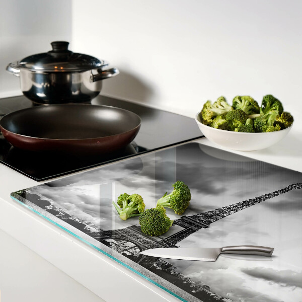 Tagliere in vetro temperato con stampa della Torre Eiffel in bianco e nero