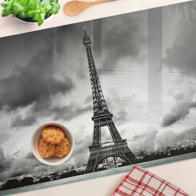 Tagliere in vetro temperato con stampa della Torre Eiffel in bianco e nero