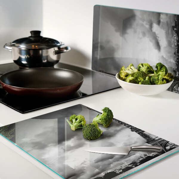 Tagliere in vetro temperato con stampa della Torre Eiffel in bianco e nero