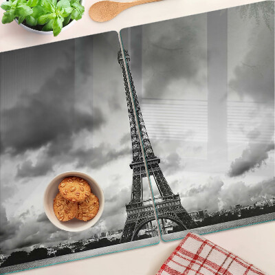 Tagliere in vetro temperato con stampa della Torre Eiffel in bianco e nero