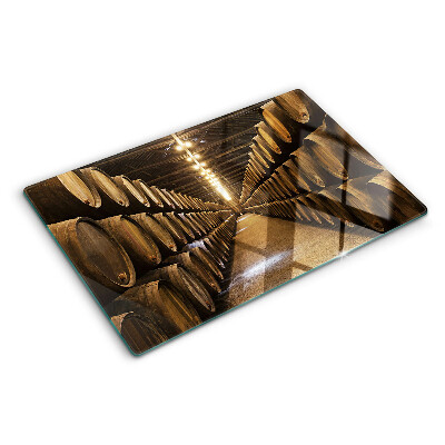 Tagliere in vetro con stampa raffigurante l'interno di una cantina con botti