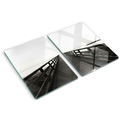 Tagliere in vetro temperato con stampa raffigurante un pontile di legno sull'acqua