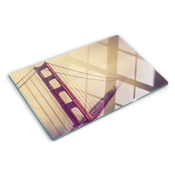 Tagliere in vetro temperato con stampa del Golden Gate Bridge in stile vintage
