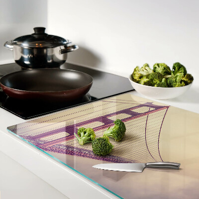 Tagliere in vetro temperato con stampa del Golden Gate Bridge in stile vintage