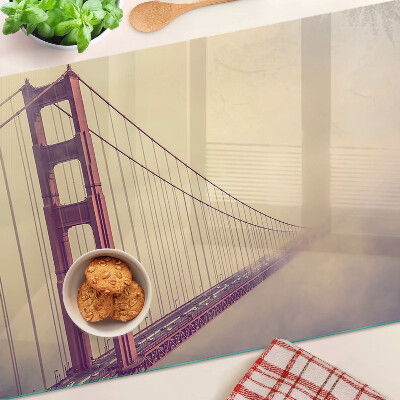 Tagliere in vetro temperato con stampa del Golden Gate Bridge in stile vintage
