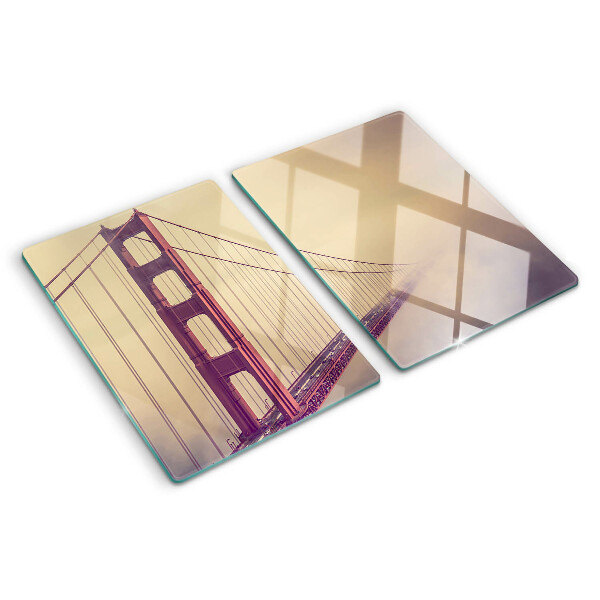 Tagliere in vetro temperato con stampa del Golden Gate Bridge in stile vintage