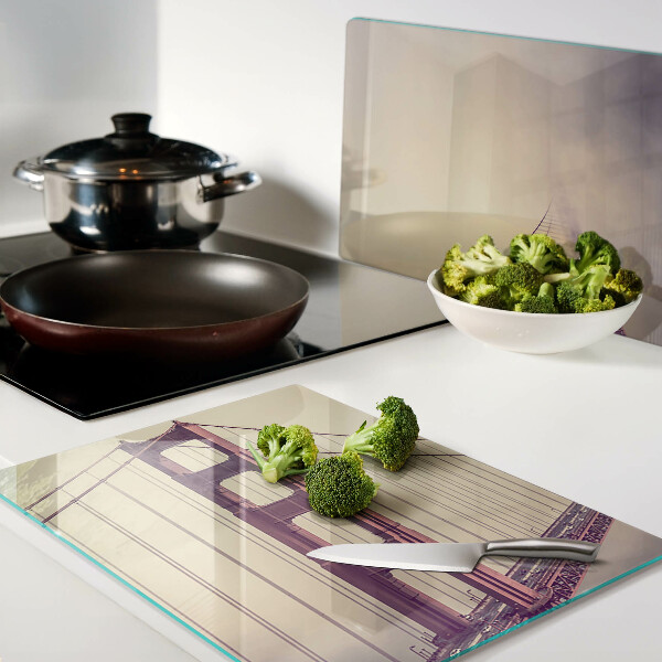 Tagliere in vetro temperato con stampa del Golden Gate Bridge in stile vintage