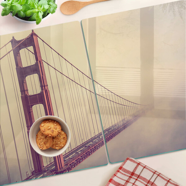 Tagliere in vetro temperato con stampa del Golden Gate Bridge in stile vintage