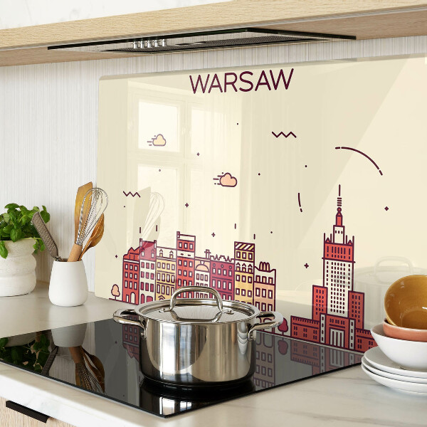 Tagliere in vetro temperato con stampa raffigurante le case popolari di Varsavia e il Palazzo della Cultura