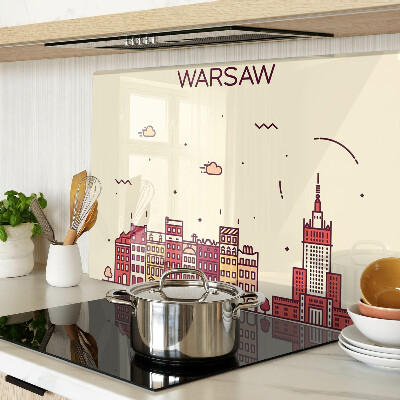 Tagliere in vetro temperato con stampa raffigurante le case popolari di Varsavia e il Palazzo della Cultura