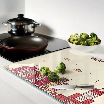 Tagliere in vetro temperato con stampa raffigurante le case popolari di Varsavia e il Palazzo della Cultura