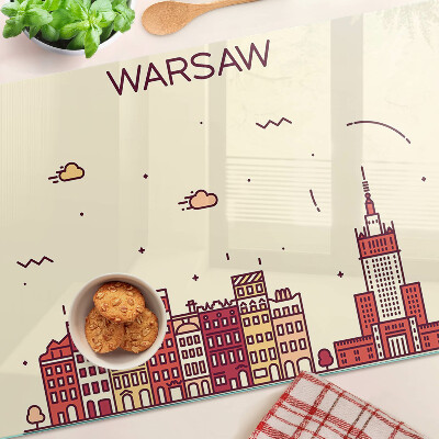 Tagliere in vetro temperato con stampa raffigurante le case popolari di Varsavia e il Palazzo della Cultura