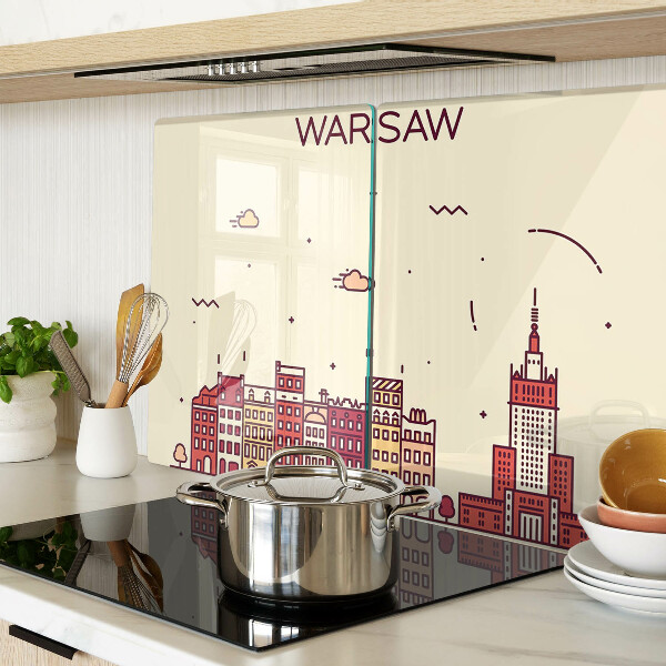 Tagliere in vetro temperato con stampa raffigurante le case popolari di Varsavia e il Palazzo della Cultura