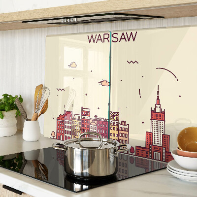 Tagliere in vetro temperato con stampa raffigurante le case popolari di Varsavia e il Palazzo della Cultura