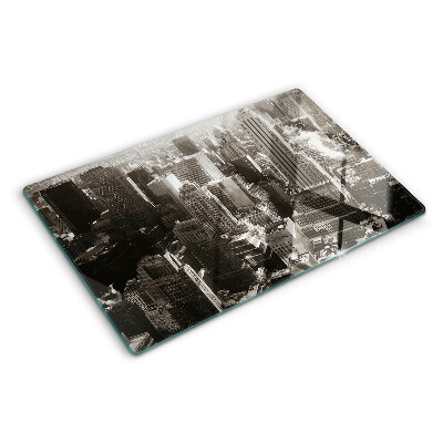 Tagliere in vetro con stampa del panorama della città nei toni del bianco e nero