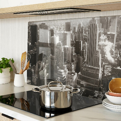 Tagliere in vetro con stampa del panorama della città nei toni del bianco e nero