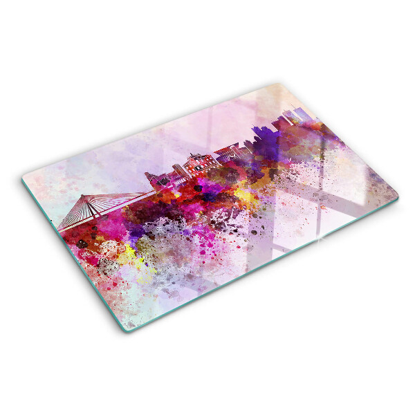 Tagliere in vetro temperato con motivo città in stile acquerello
