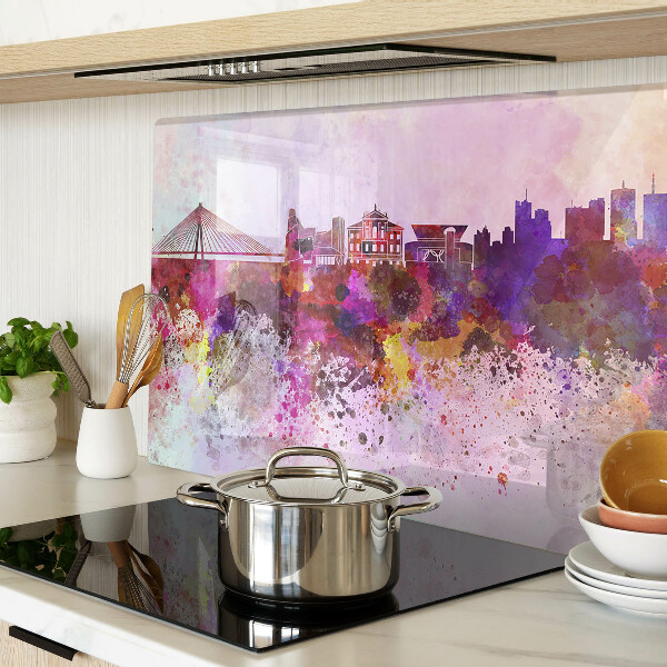 Tagliere in vetro temperato con motivo città in stile acquerello